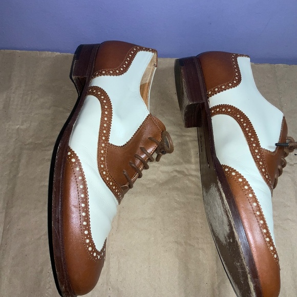 Polo Ralph Lauren 2 tone wingtip spectator oxfords Sz 8 white brown brogues - Picture 2 of 7